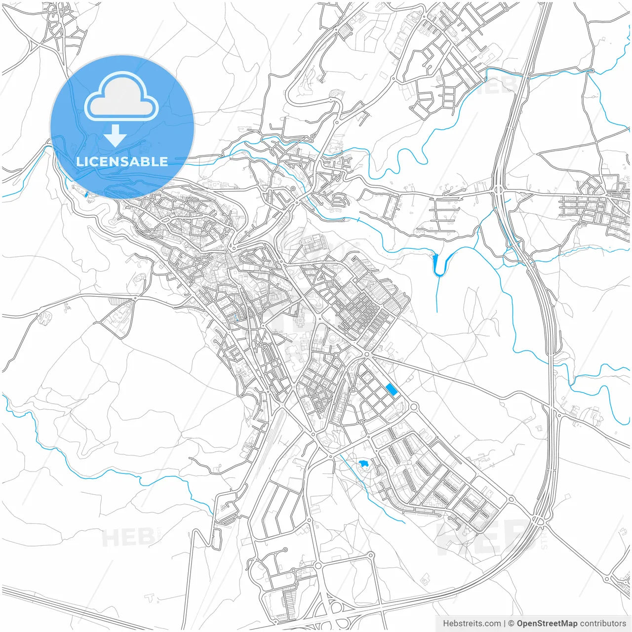 Segovia, Spain, city map with high resolution roads.