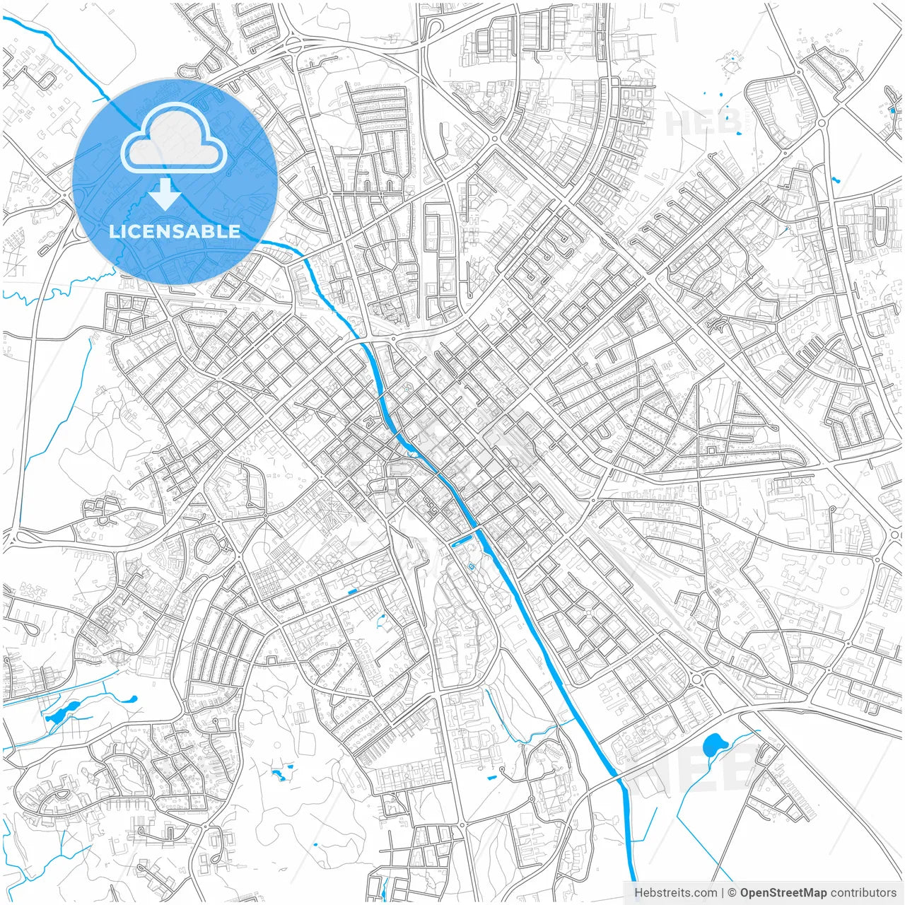 Uppsala, Sweden, city map with high resolution roads.
