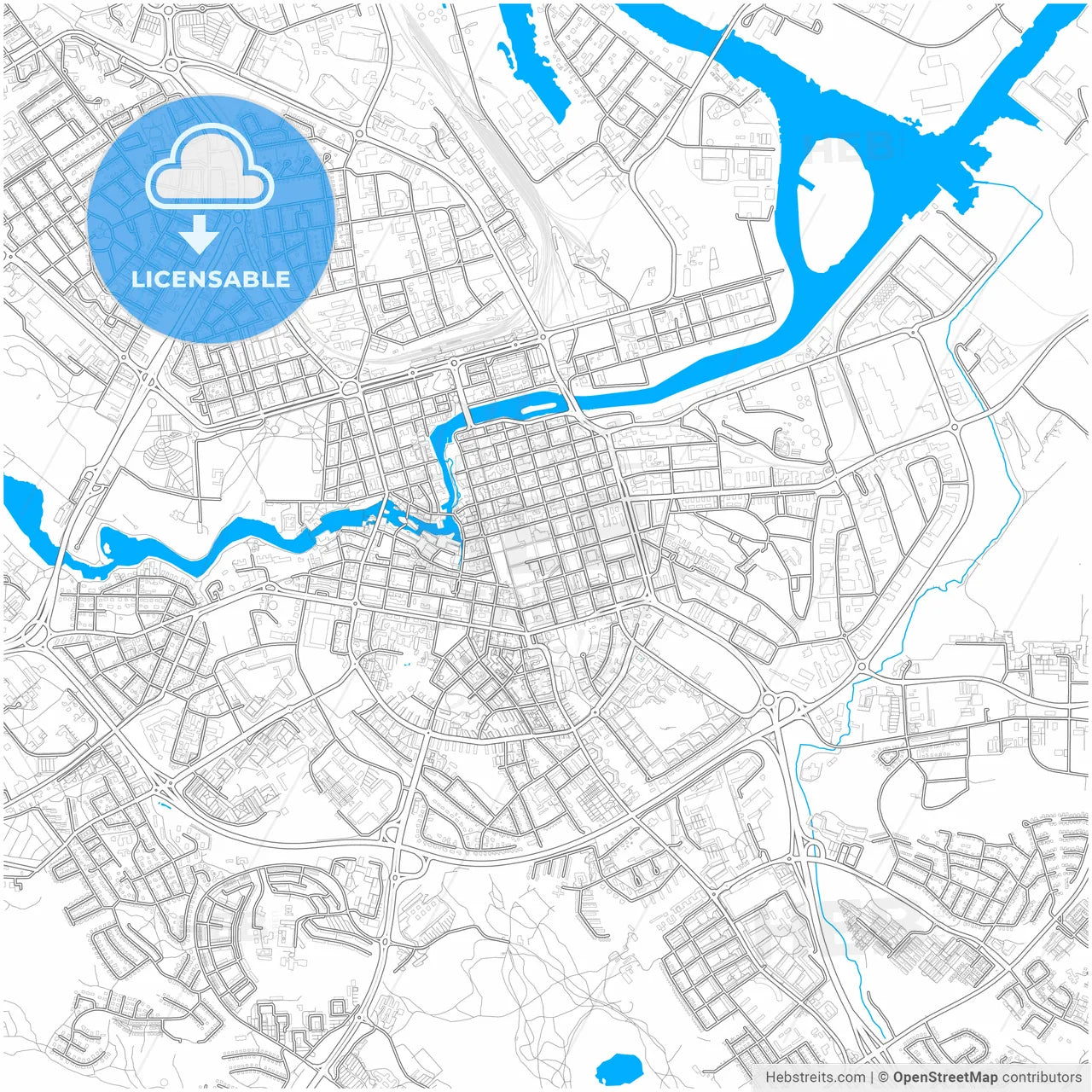 Norrköping, Sweden, city map with high resolution roads.