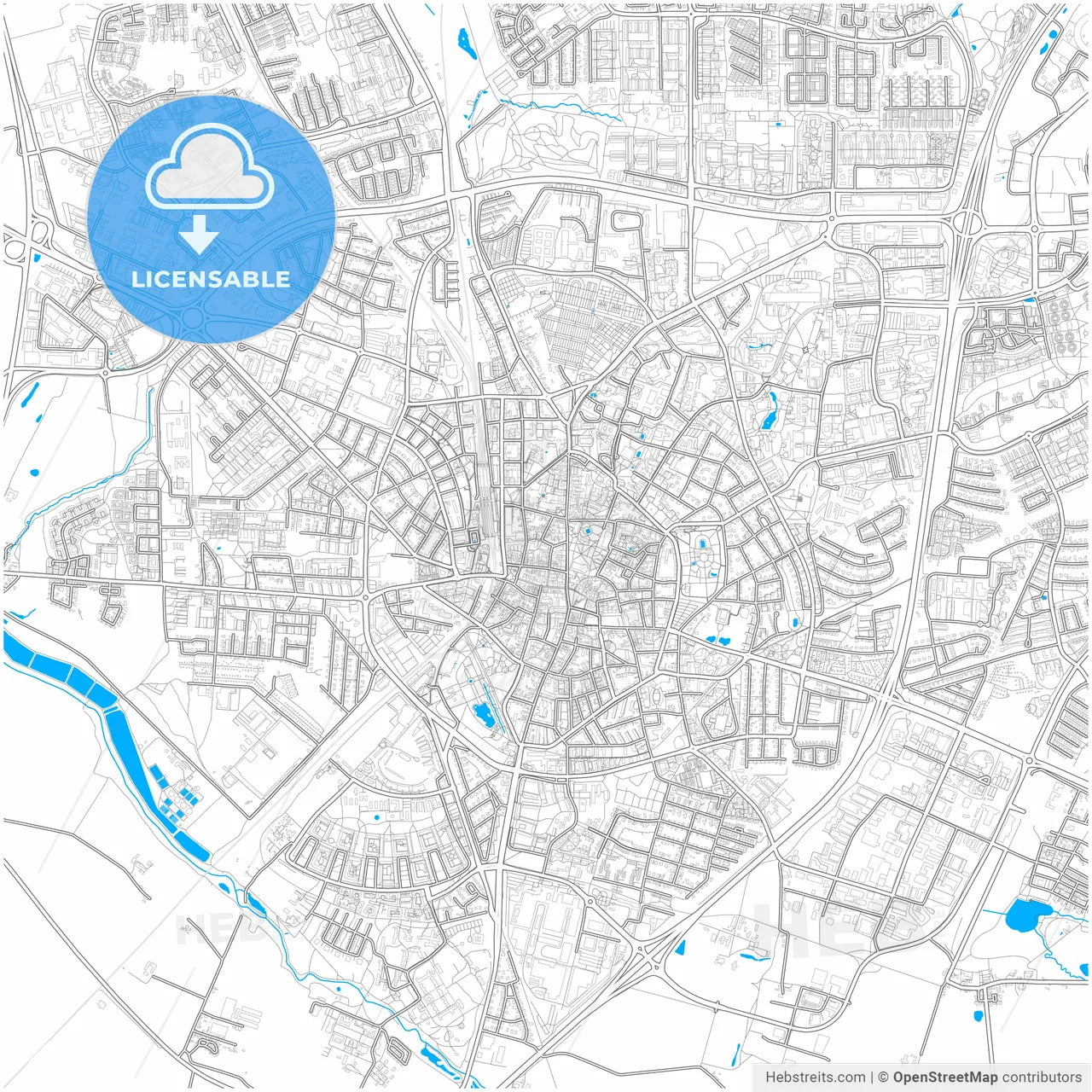 Lund, Sweden, city map with high resolution roads.