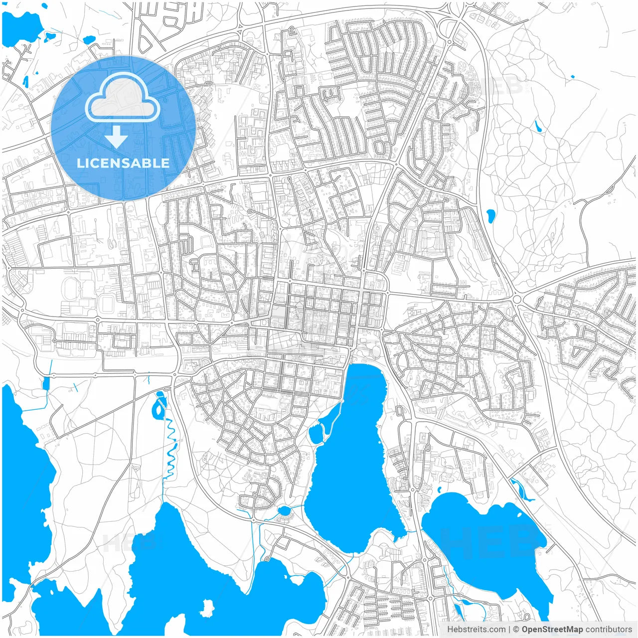 Växjö, Sweden, city map with high resolution roads.