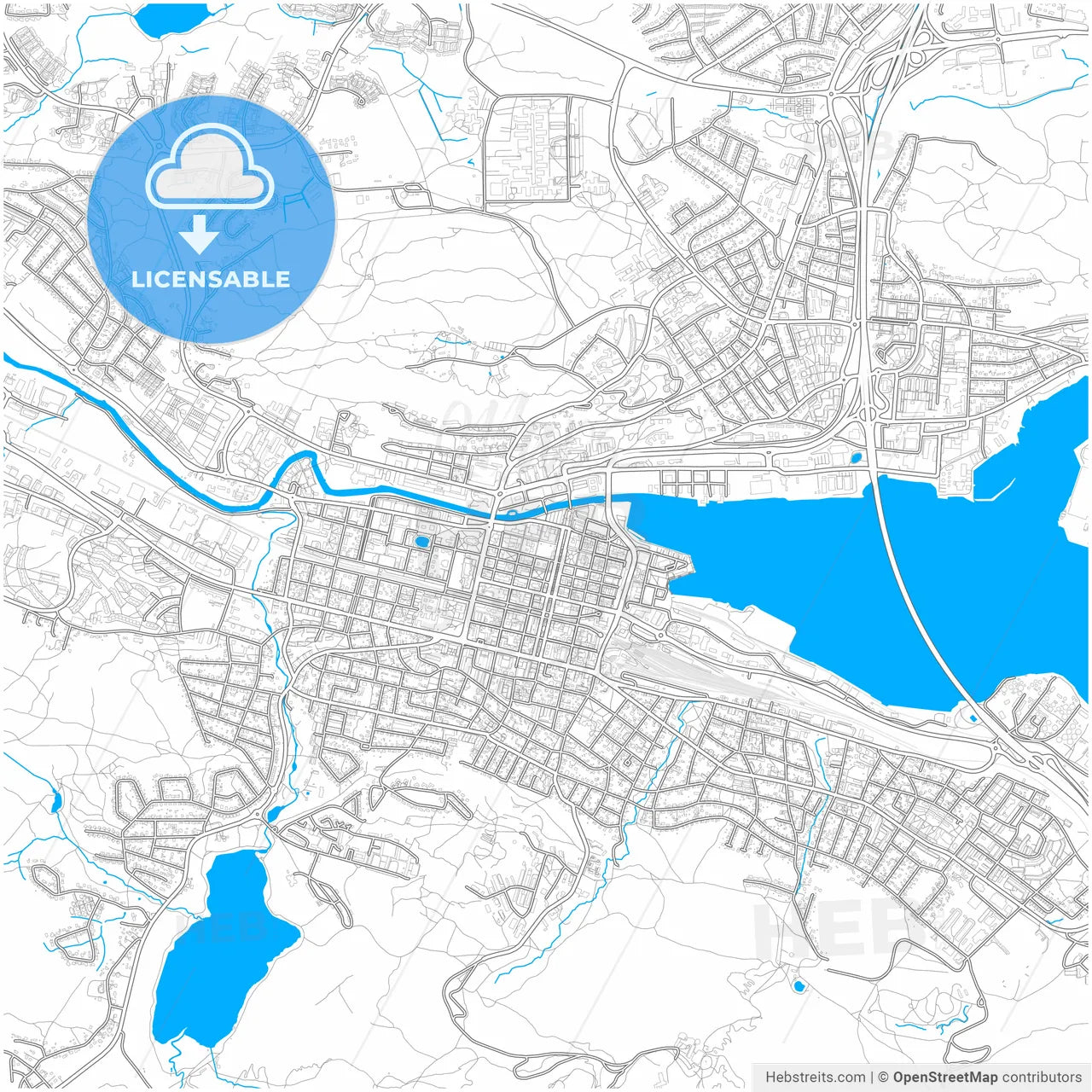 Sundsvall, Sweden, city map with high resolution roads.
