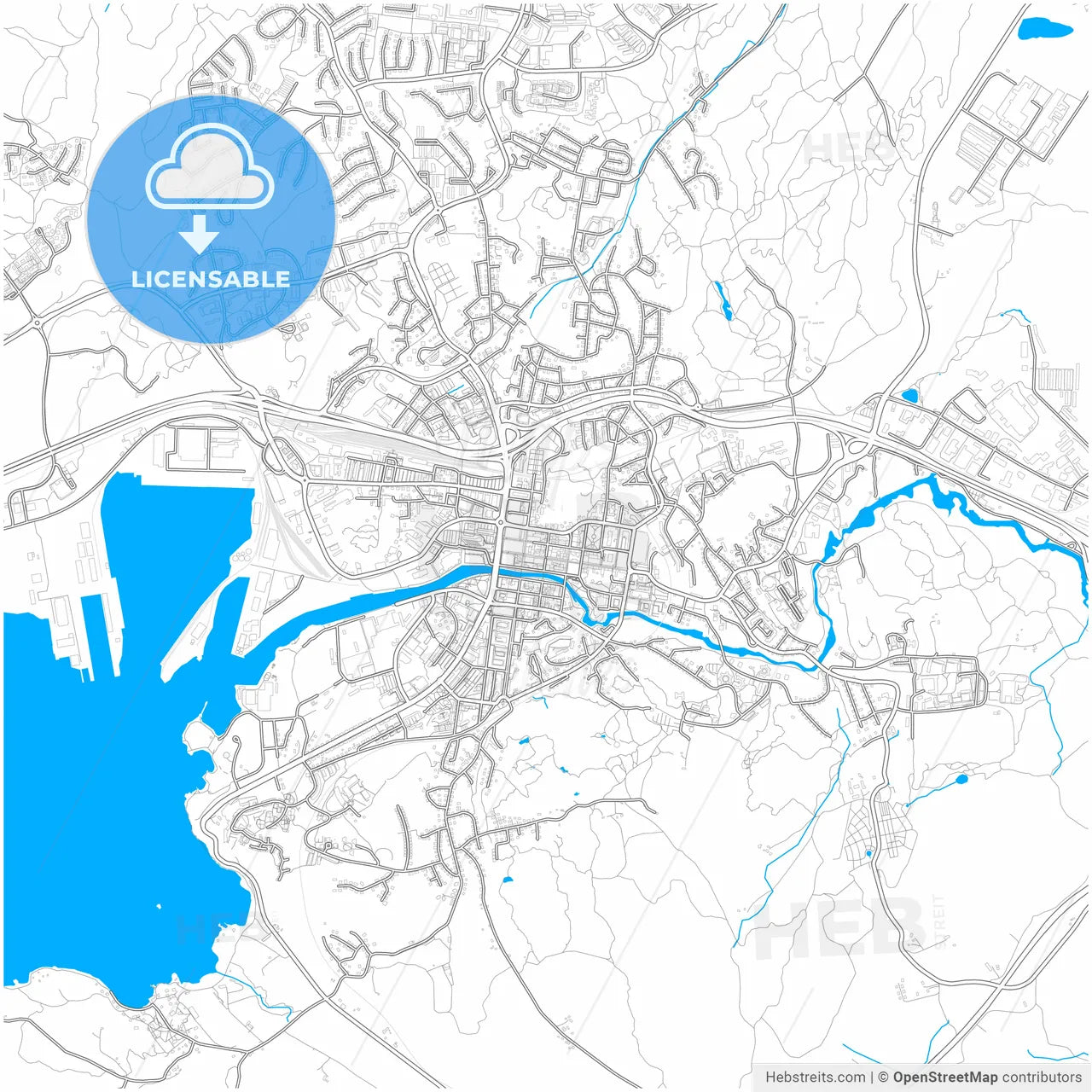 Uddevalla, Sweden, city map with high resolution roads.