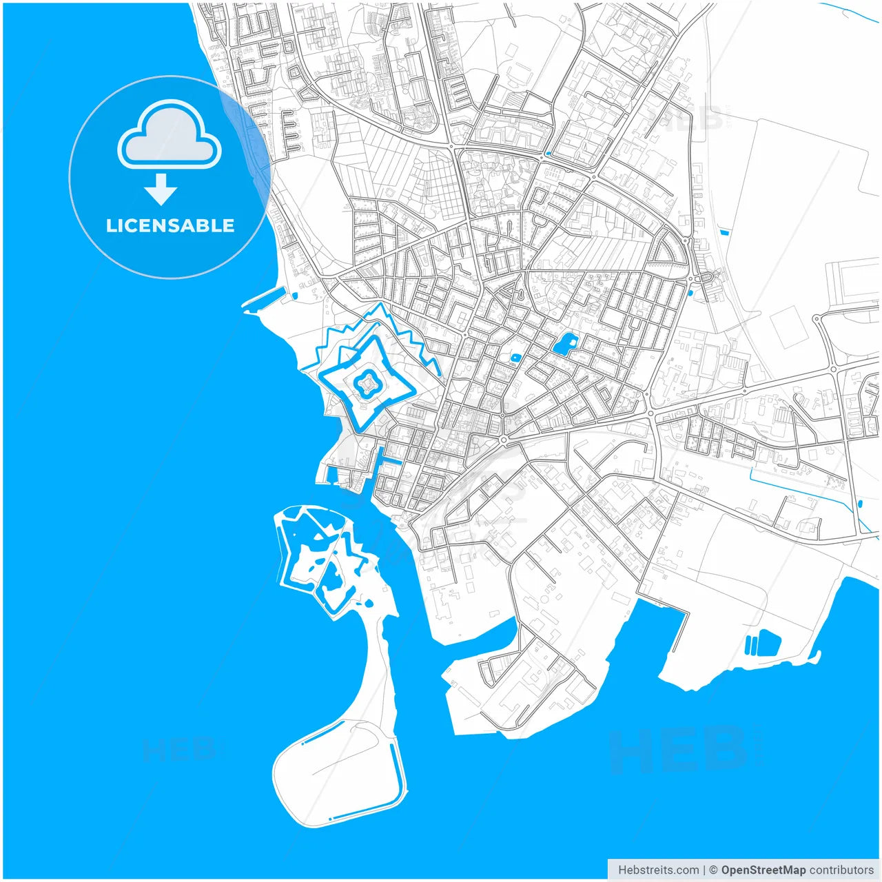 Landskrona, Sweden, city map with high resolution roads.
