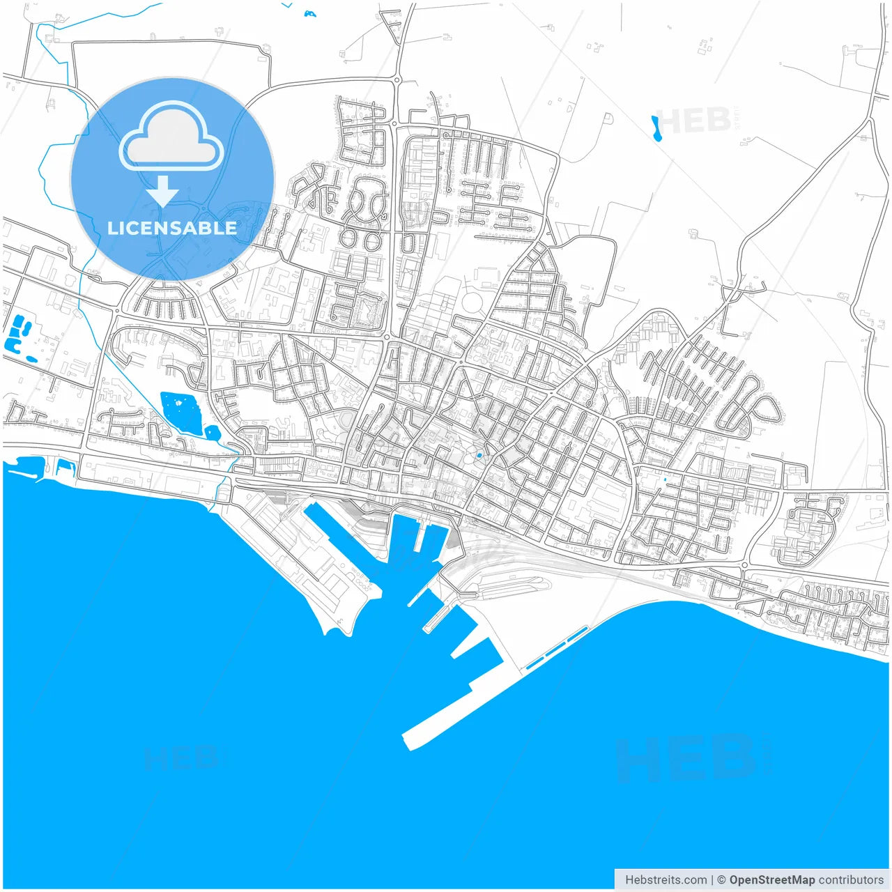 Trelleborg, Sweden, city map with high resolution roads.