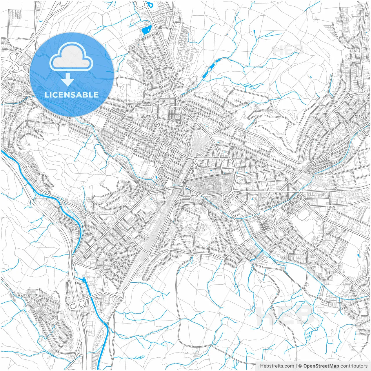 Winterthur, Switzerland, city map with high resolution roads.