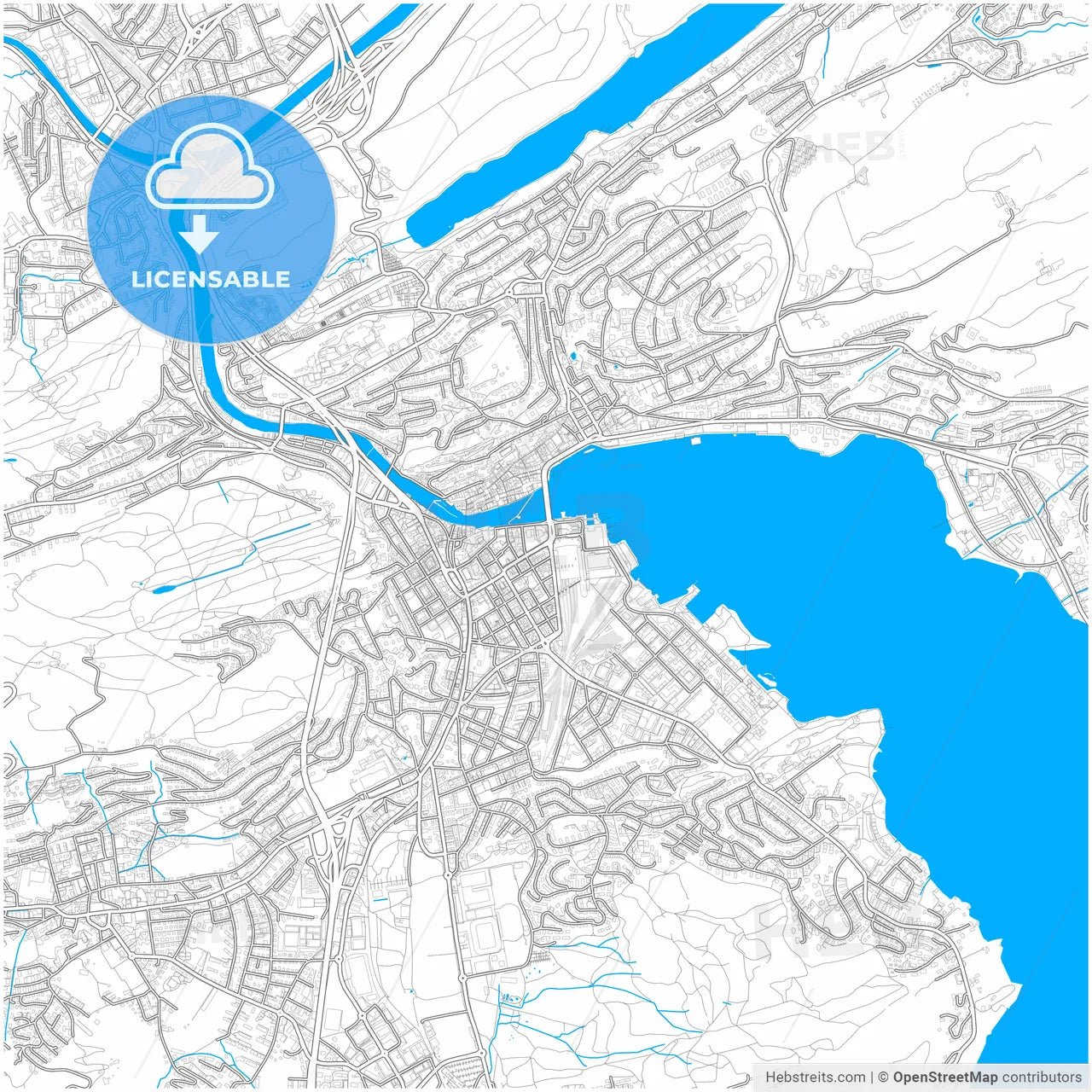 Lucerne, Switzerland, city map with high resolution roads.