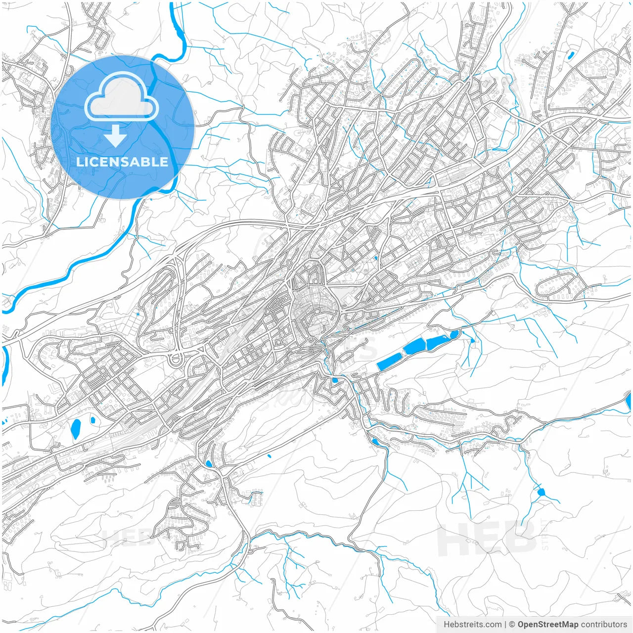 St. Gallen, Switzerland, city map with high resolution roads.
