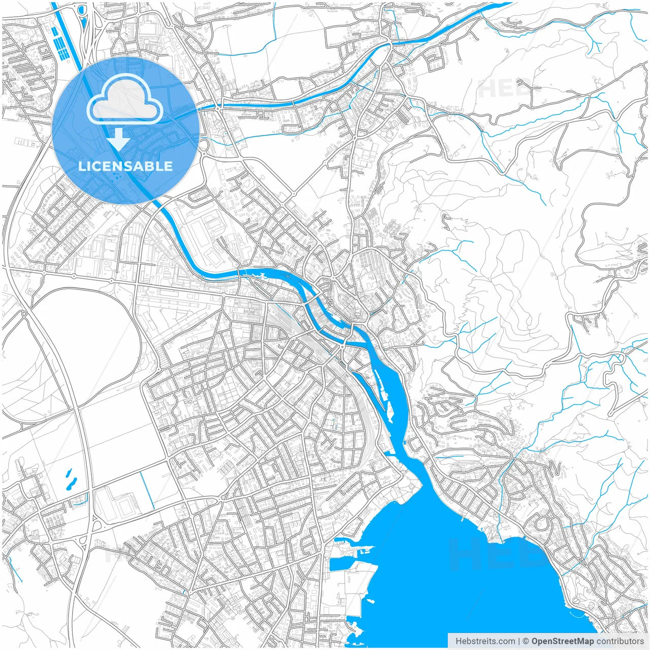 Thun, Switzerland, city map with high resolution roads.