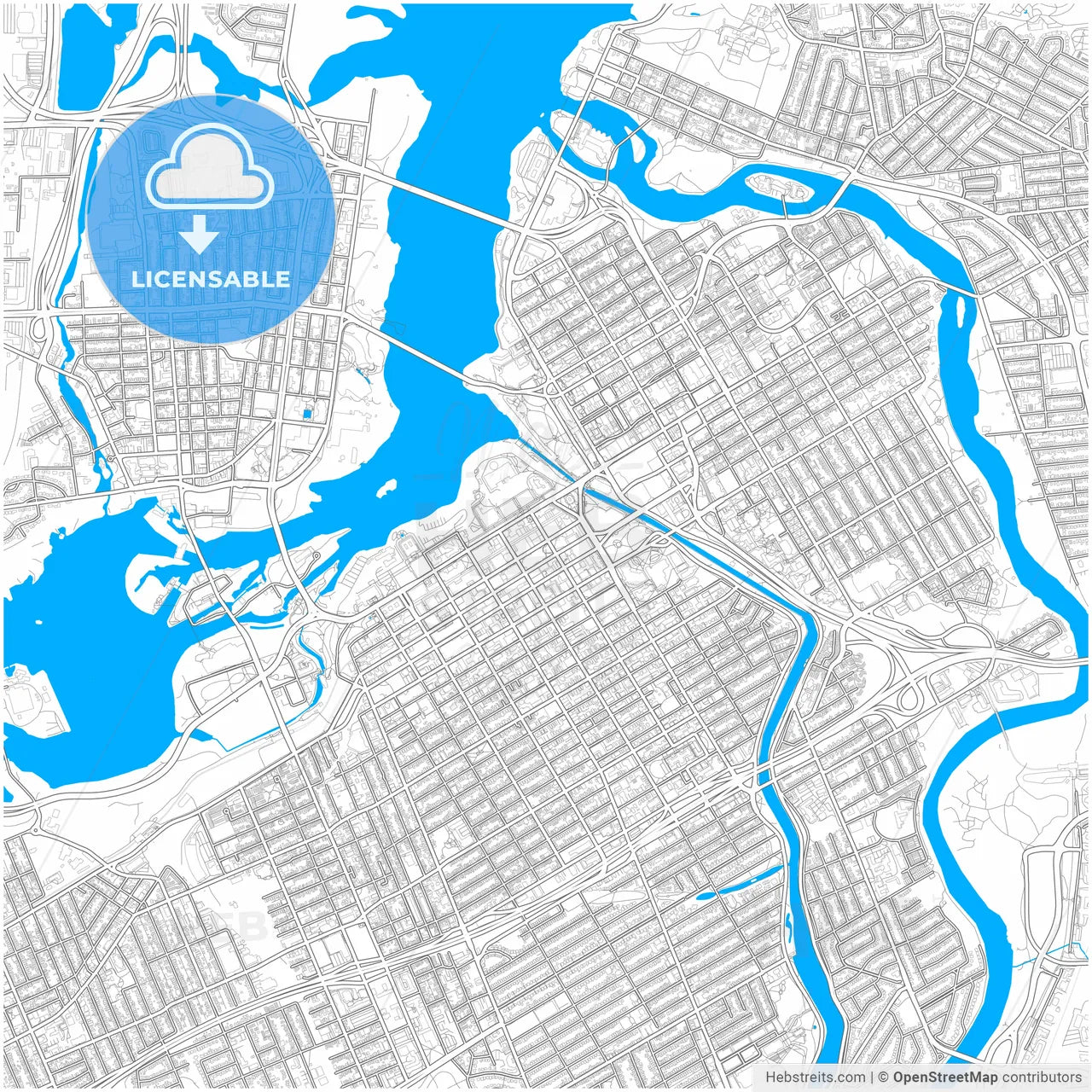 Ottawa, Ontario, Canada, city map with high resolution roads.