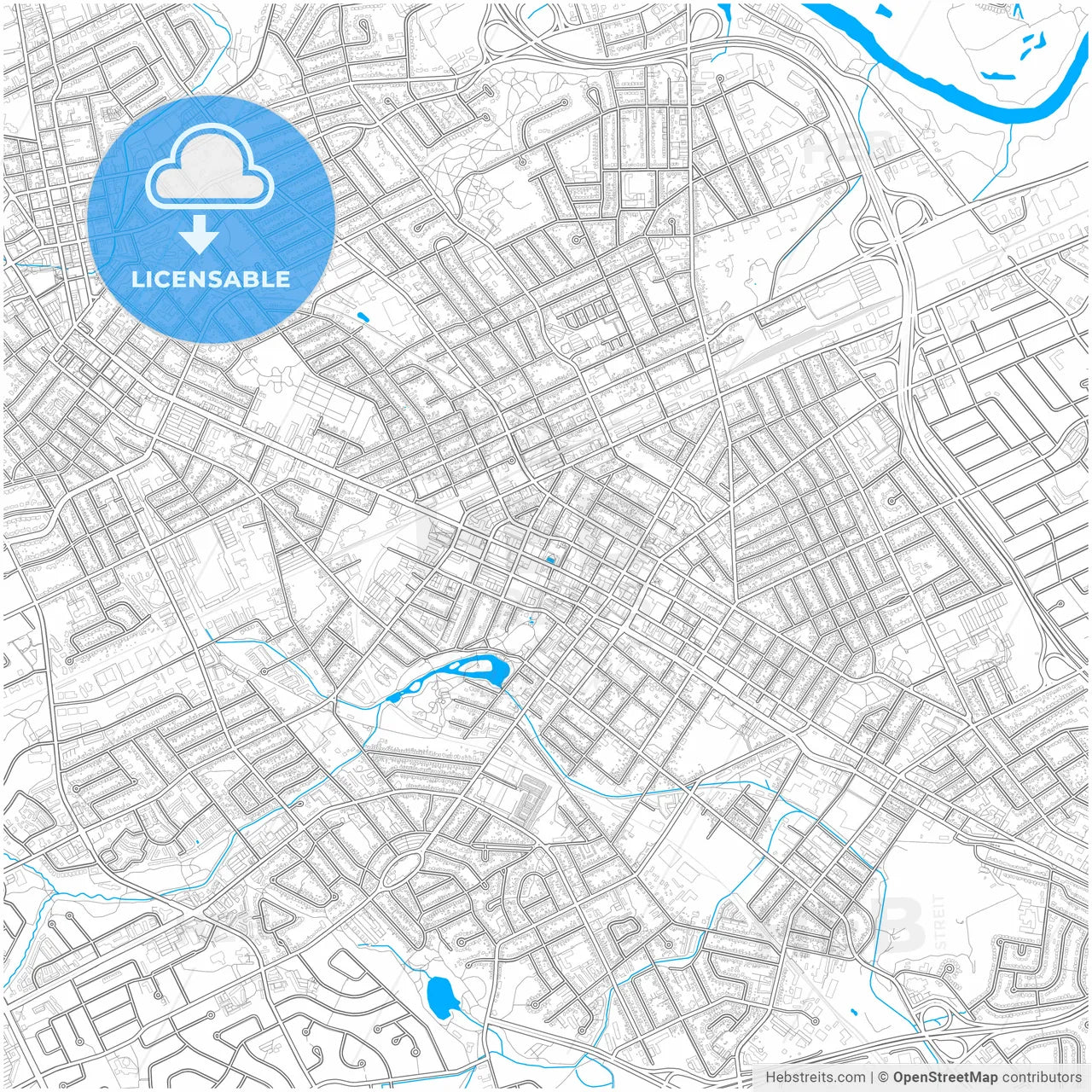Kitchener, Ontario, Canada, city map with high resolution roads.