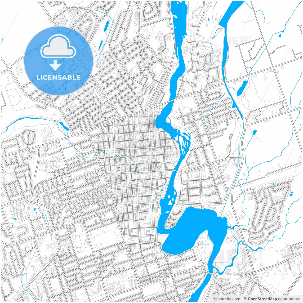 Peterborough, Ontario, Canada, city map with high resolution roads.