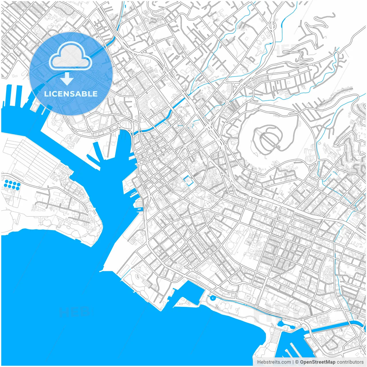 Honolulu, Hawaii, United States, city map with high resolution roads.