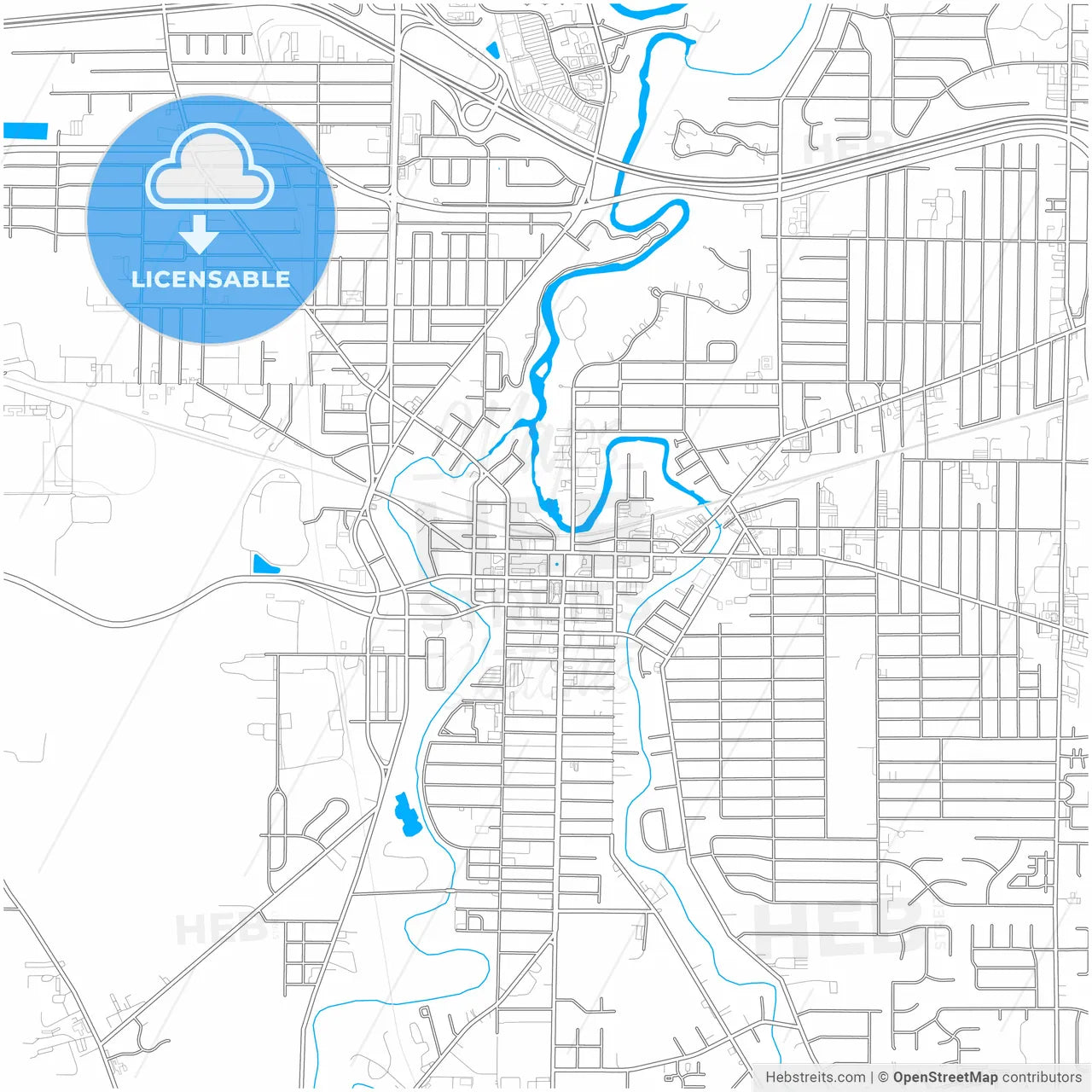 Elyria, Ohio, United States, city map with high resolution roads.