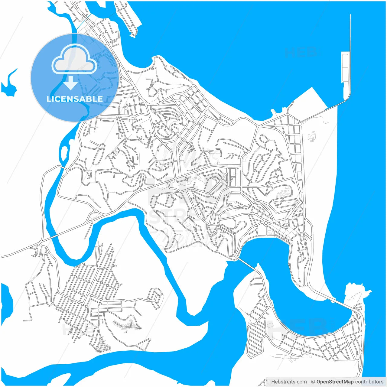 Ilheus, Brazil, city map with high resolution roads.
