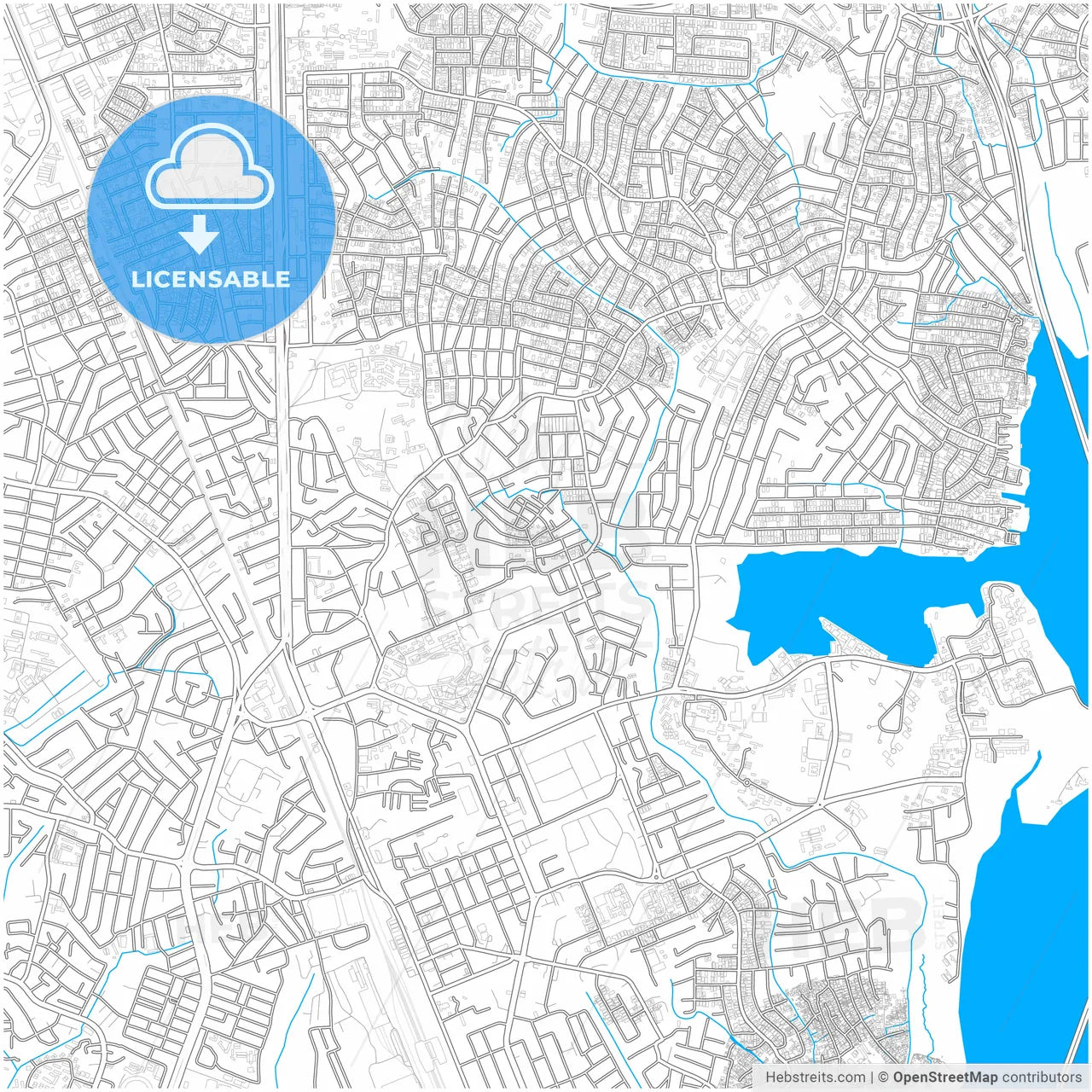 Lagos, Nigeria, city map with high resolution roads.