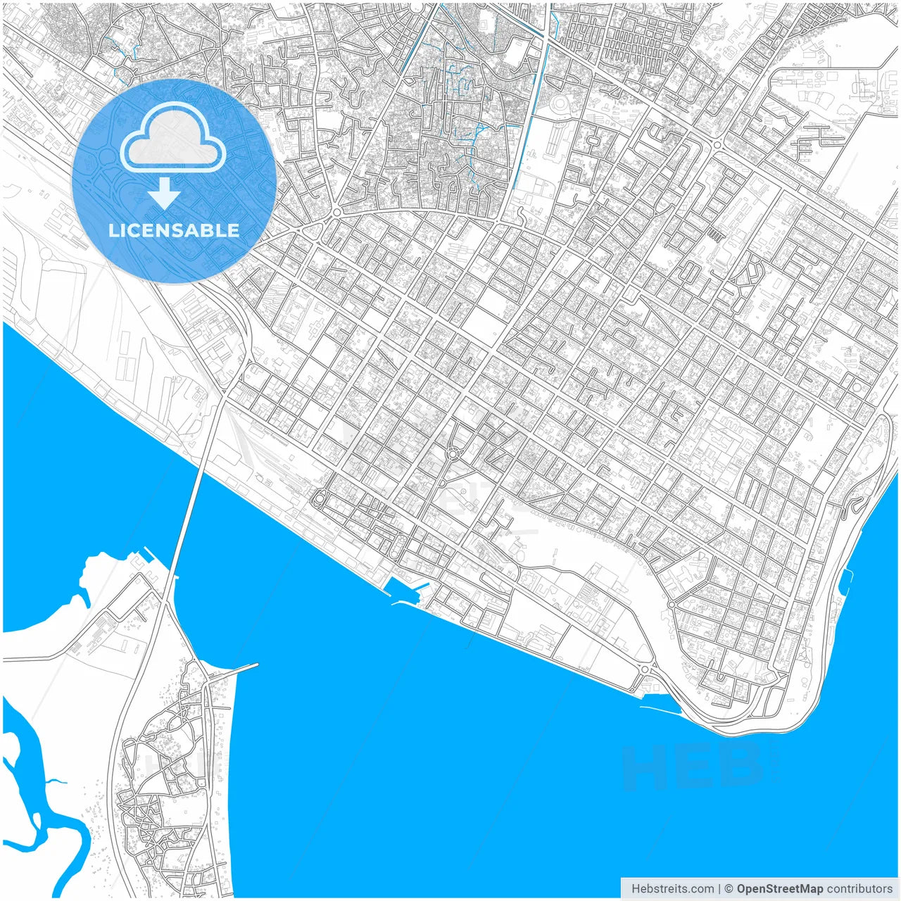 Maputo, Mozambique, city map with high resolution roads.