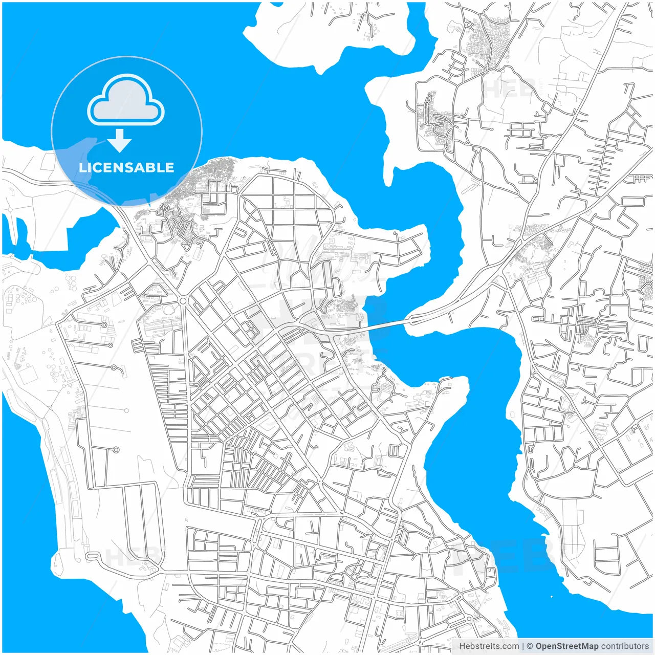 Mombasa, Kenya, city map with high resolution roads.