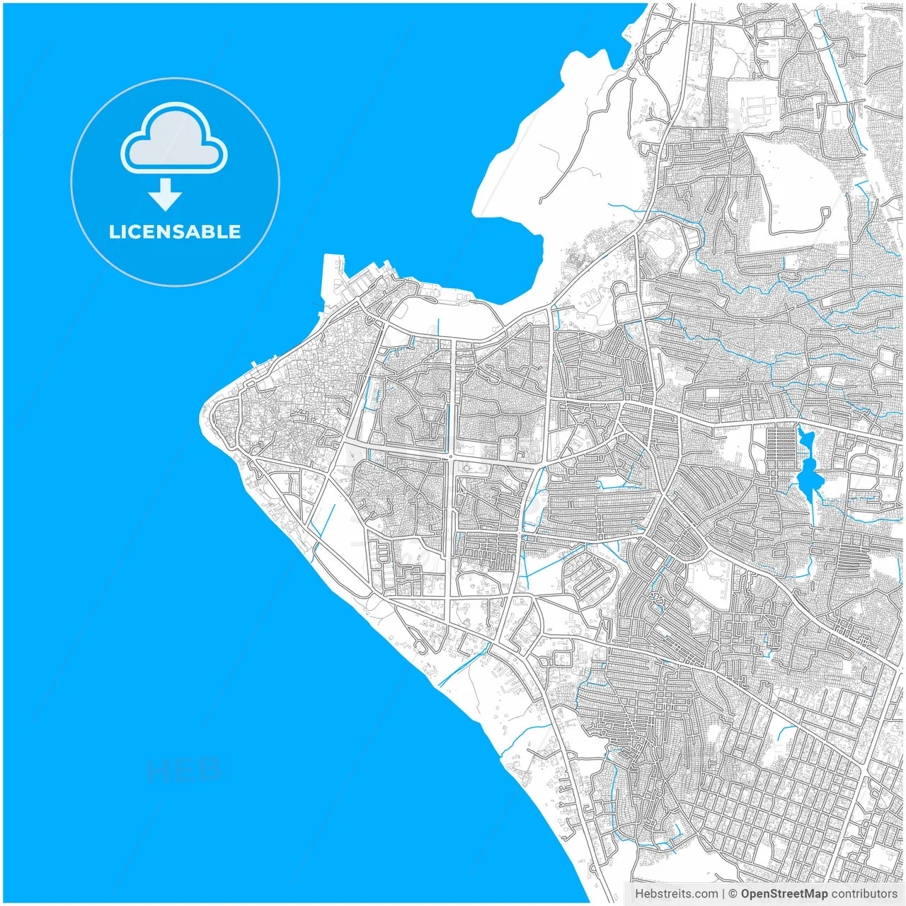 Zanzibar, Tanzania, city map with high resolution roads.