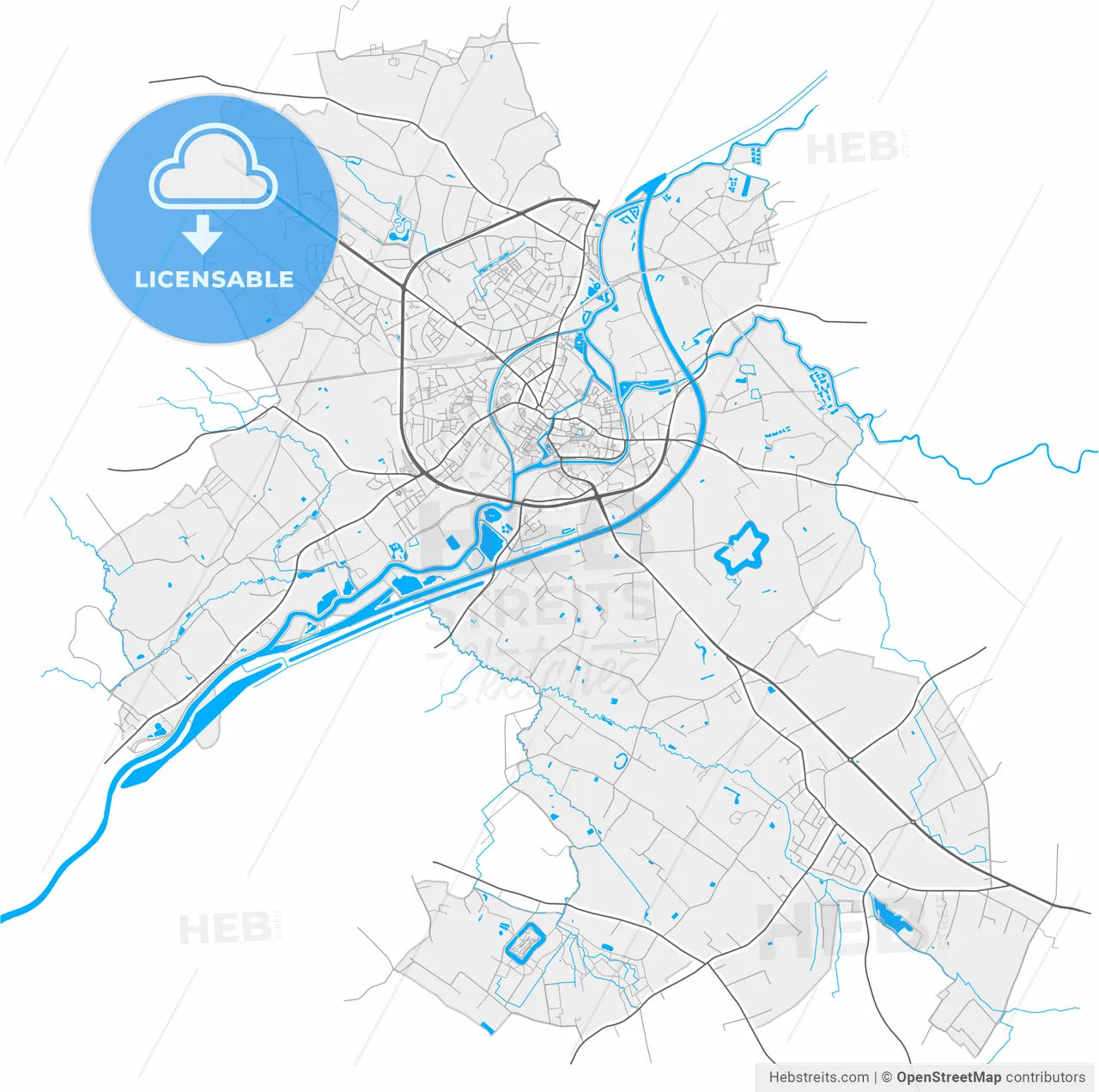 Lier, Antwerp, Belgium, high resolution vector map - Instant download PDF and JPG