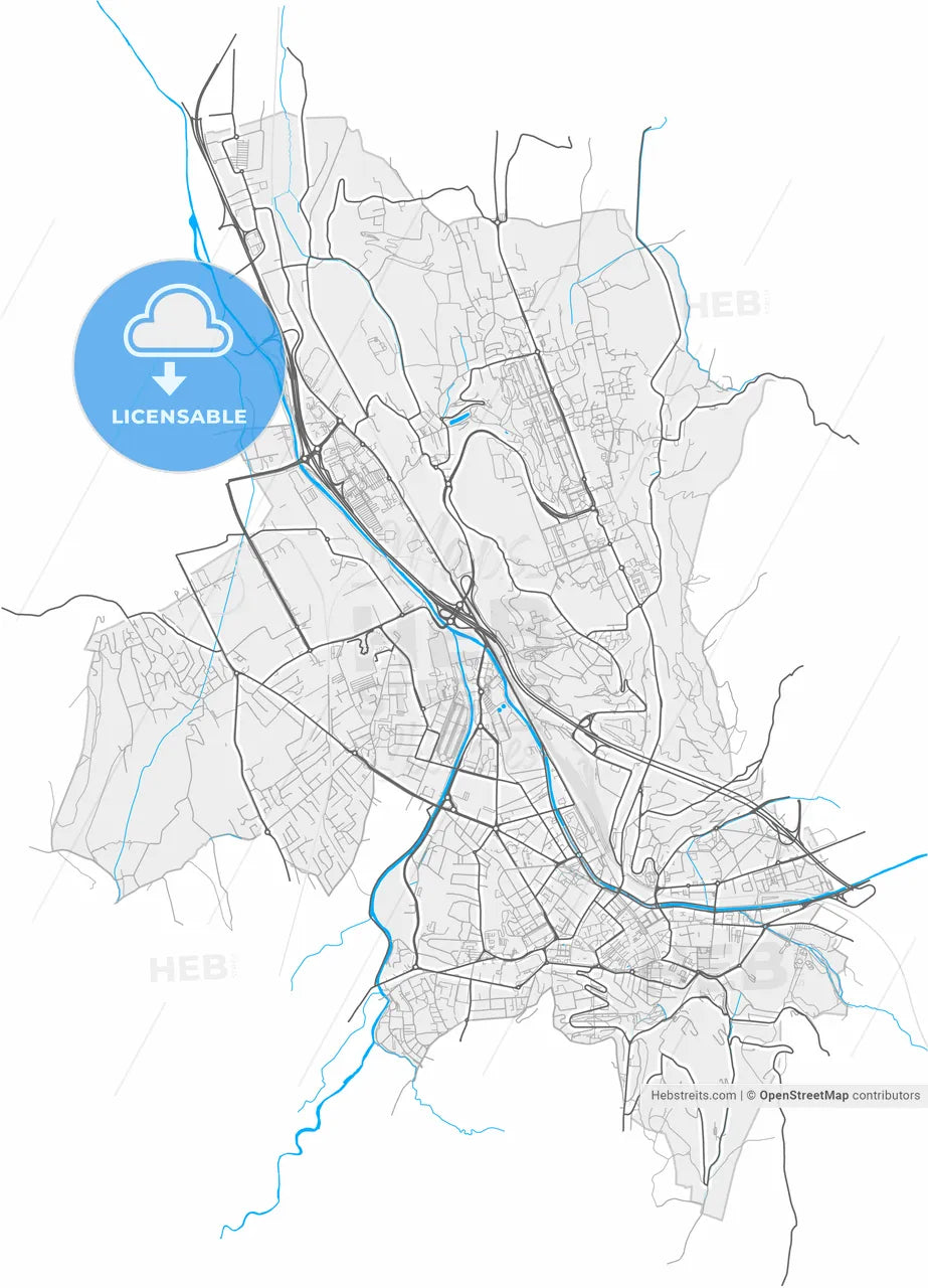 Chambéry, Savoie, France, high resolution vector map - Instant download PDF and JPG