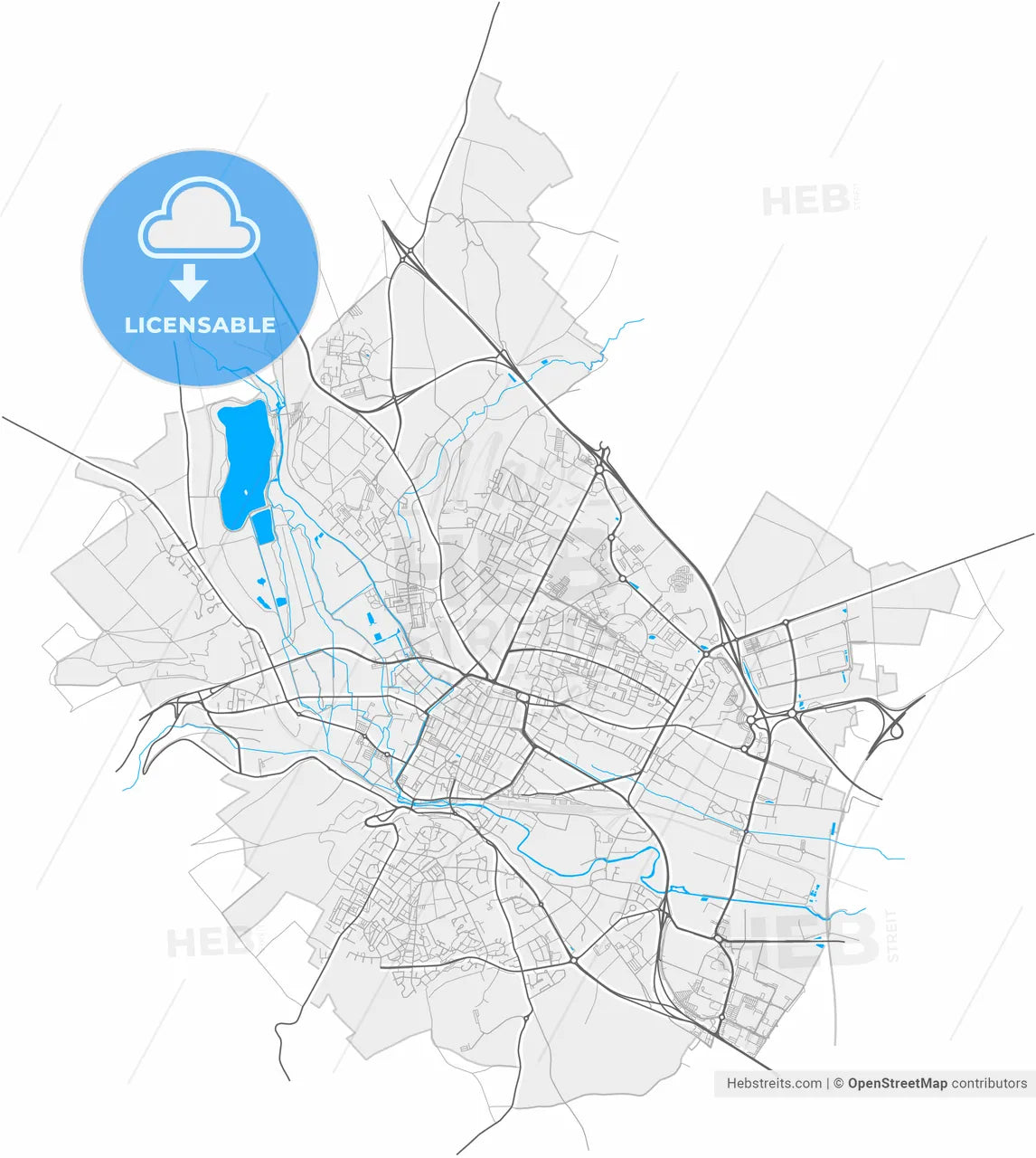 Beauvais, Oise, France, high resolution vector map - Instant download PDF and JPG