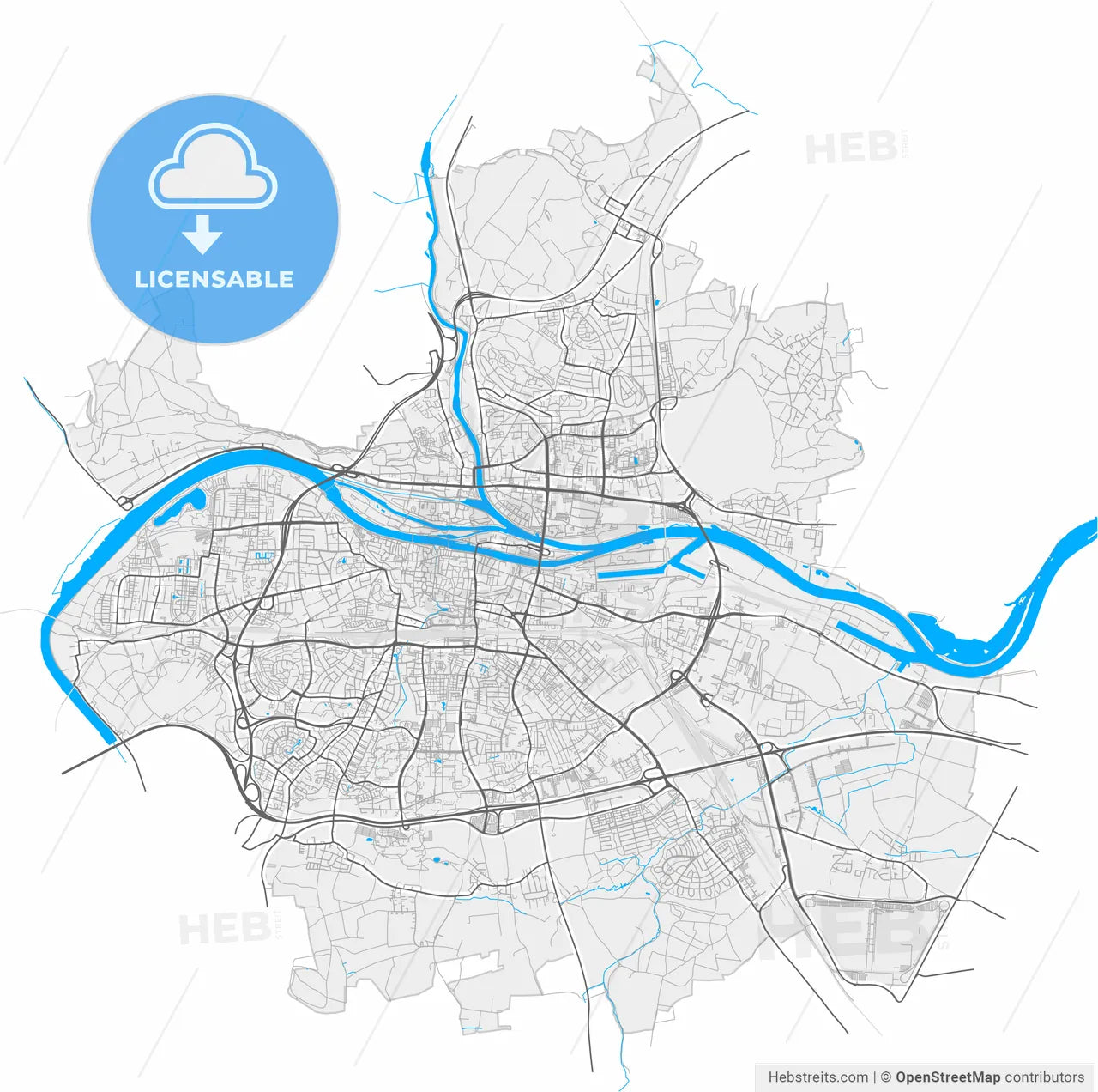 Regensburg, Bavaria, Germany, high resolution vector map - Instant download PDF and JPG