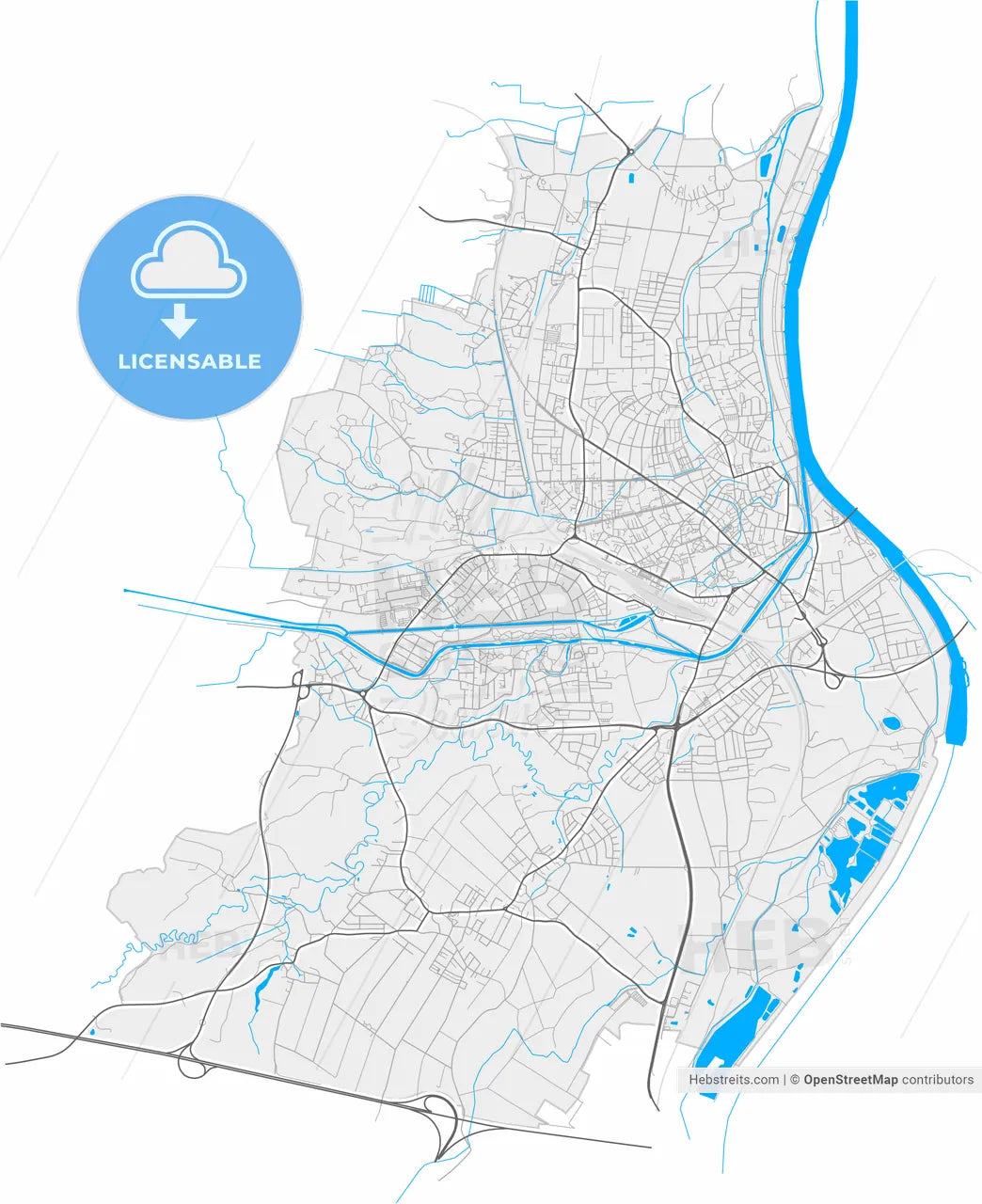 Rosenheim, Bavaria, Germany, high resolution vector map - Instant download PDF and JPG
