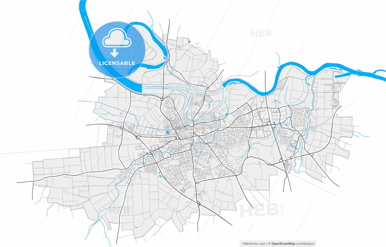 Straubing, Bavaria, Germany, high resolution vector map - Instant download PDF and JPG