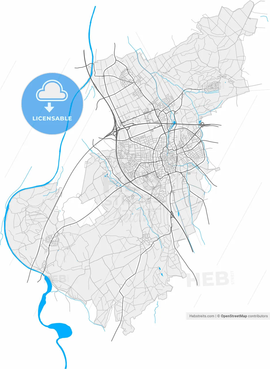Memmingen, Bavaria, Germany, high resolution vector map - Instant download PDF and JPG