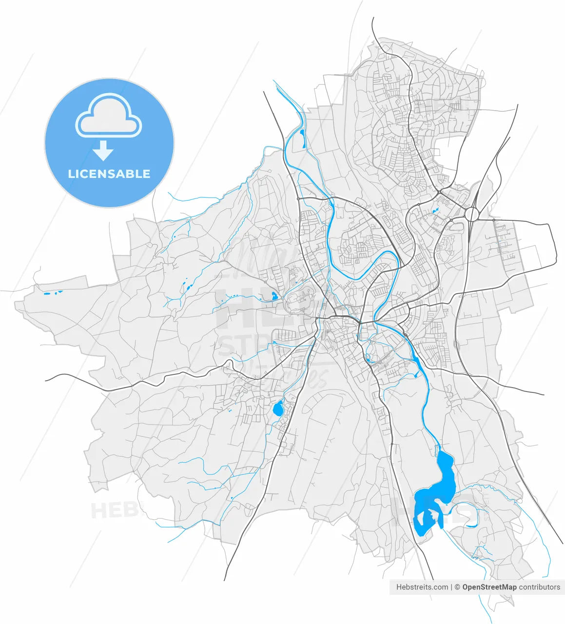 Kaufbeuren, Bavaria, Germany, high resolution vector map - Instant download PDF and JPG