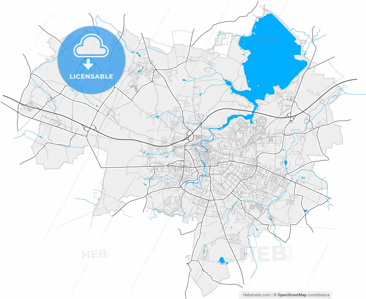 Bautzen, Saxony, Germany, high resolution vector map - Instant download PDF and JPG