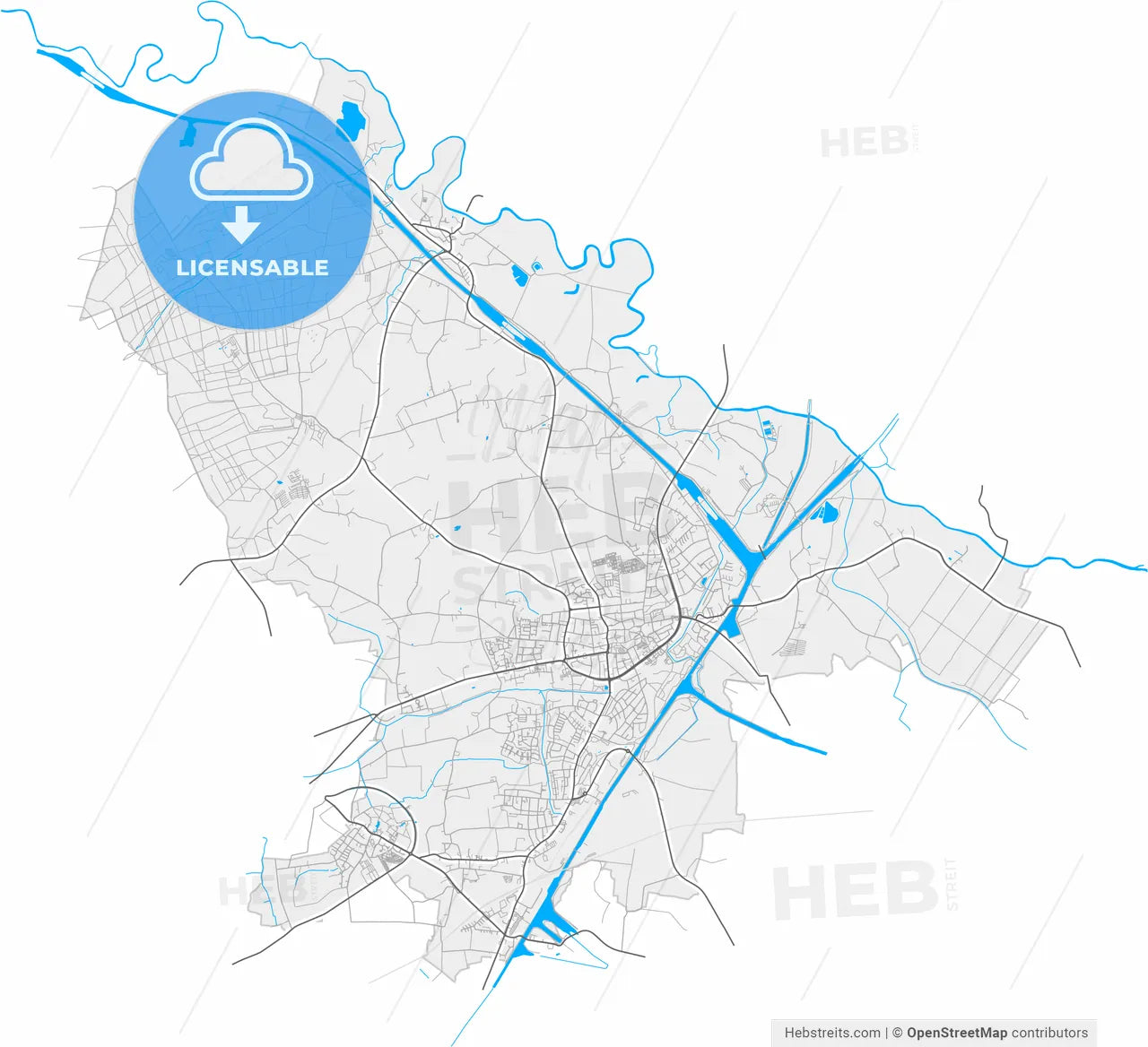 Datteln, North Rhine-Westphalia, Germany, high resolution vector map - Instant download PDF and JPG