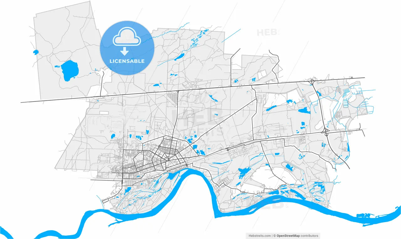Dzerzhinsk, Nizhny Novgorod Oblast, Russia, high resolution vector map - Instant download PDF and JPG