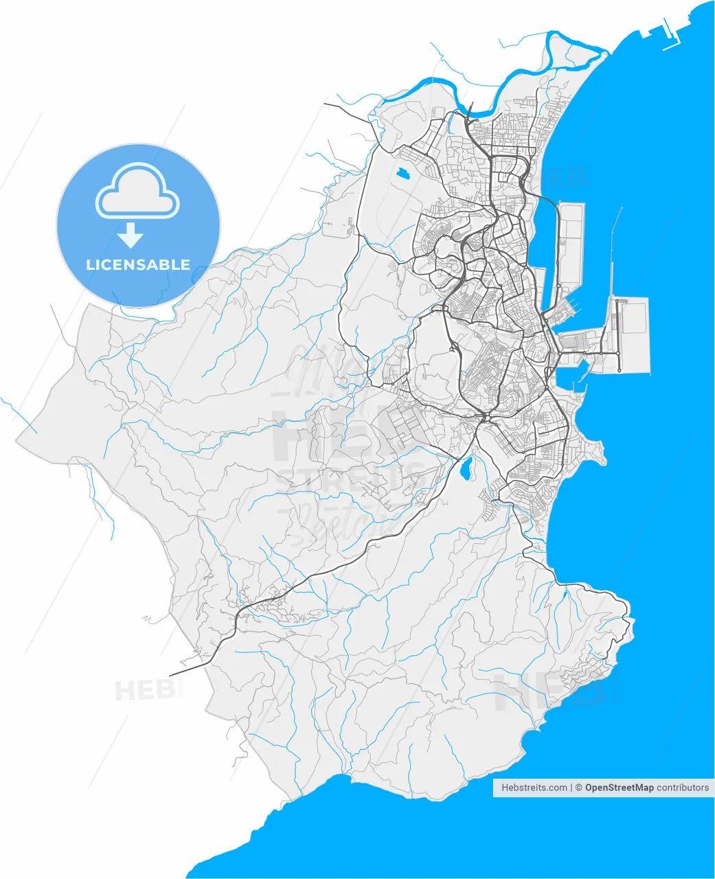 Algeciras, Cádiz, Spain, high resolution vector map - Instant download PDF and JPG