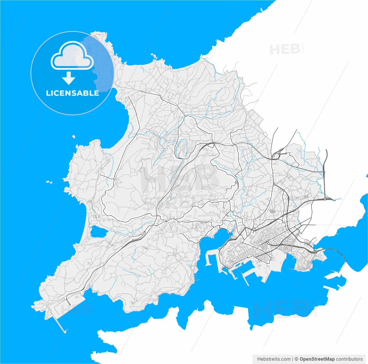 Ferrol, A Coruña, Spain, high resolution vector map - Instant download PDF and JPG