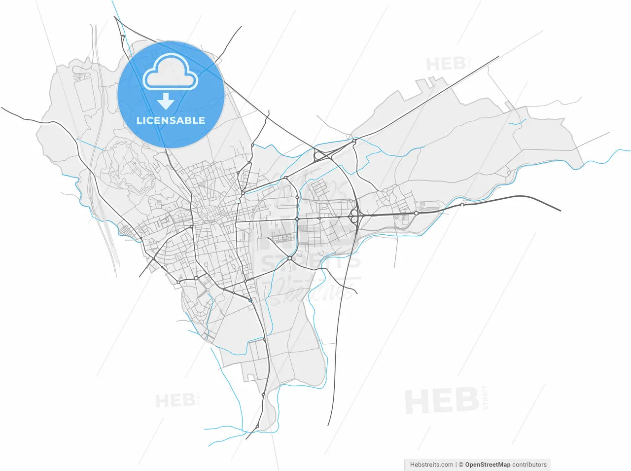 Figueres, Girona, Spain, high resolution vector map - Instant download PDF and JPG