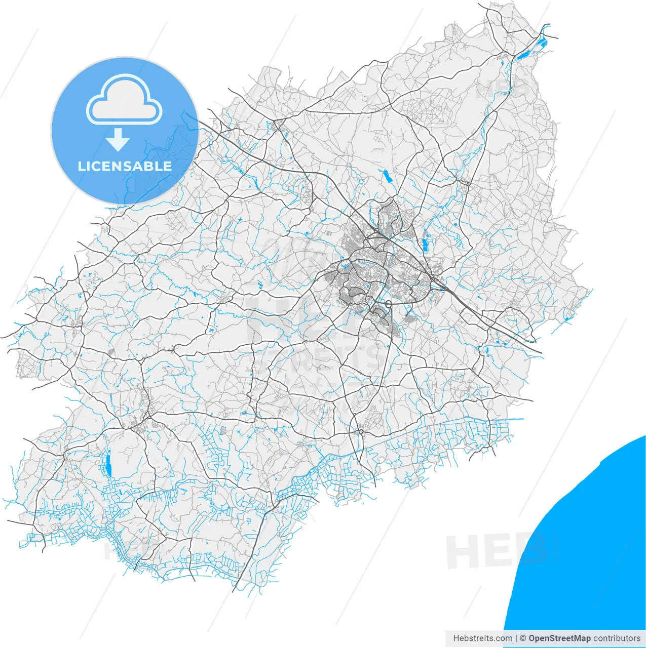 Ashford, South East England, England, high resolution vector map - Instant download PDF and JPG