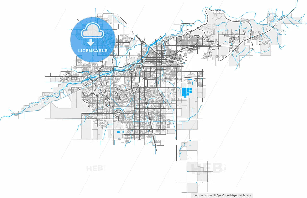 Bakersfield, California, United States, high resolution vector map - Instant download PDF and JPG