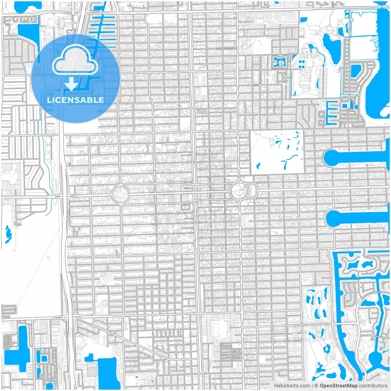 Hollywood, Florida, United States, city map with high resolution roads.