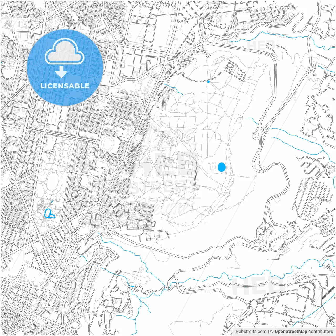 Quito, Ecuador, city map with high resolution roads.