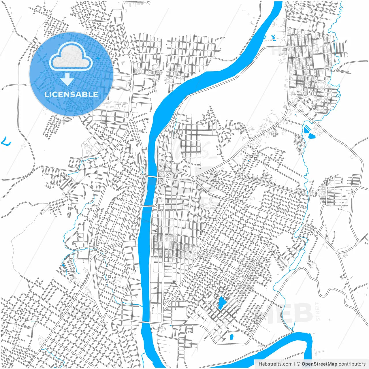 Quevedo, Ecuador, city map with high resolution roads.