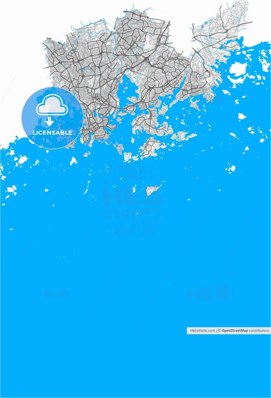 Helsinki, Finland, high resolution vector map - Instant download PDF and JPG