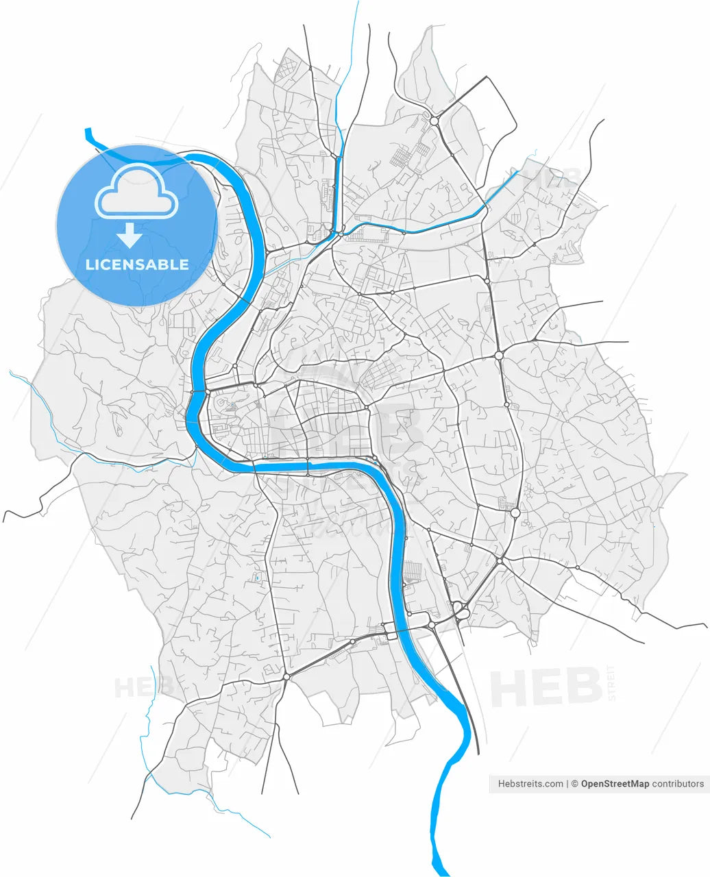 Alès, Gard, France, high resolution vector map - Instant download PDF and JPG