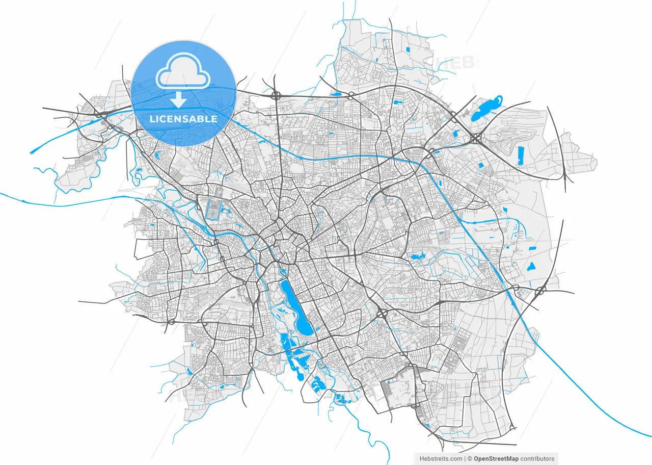 Hannover, Lower Saxony, Germany, high resolution vector map - Instant download PDF and JPG