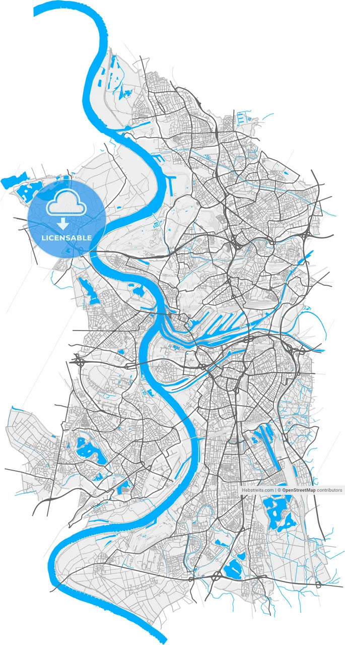 Duisburg, North Rhine-Westphalia, Germany, high resolution vector map - Instant download PDF and JPG