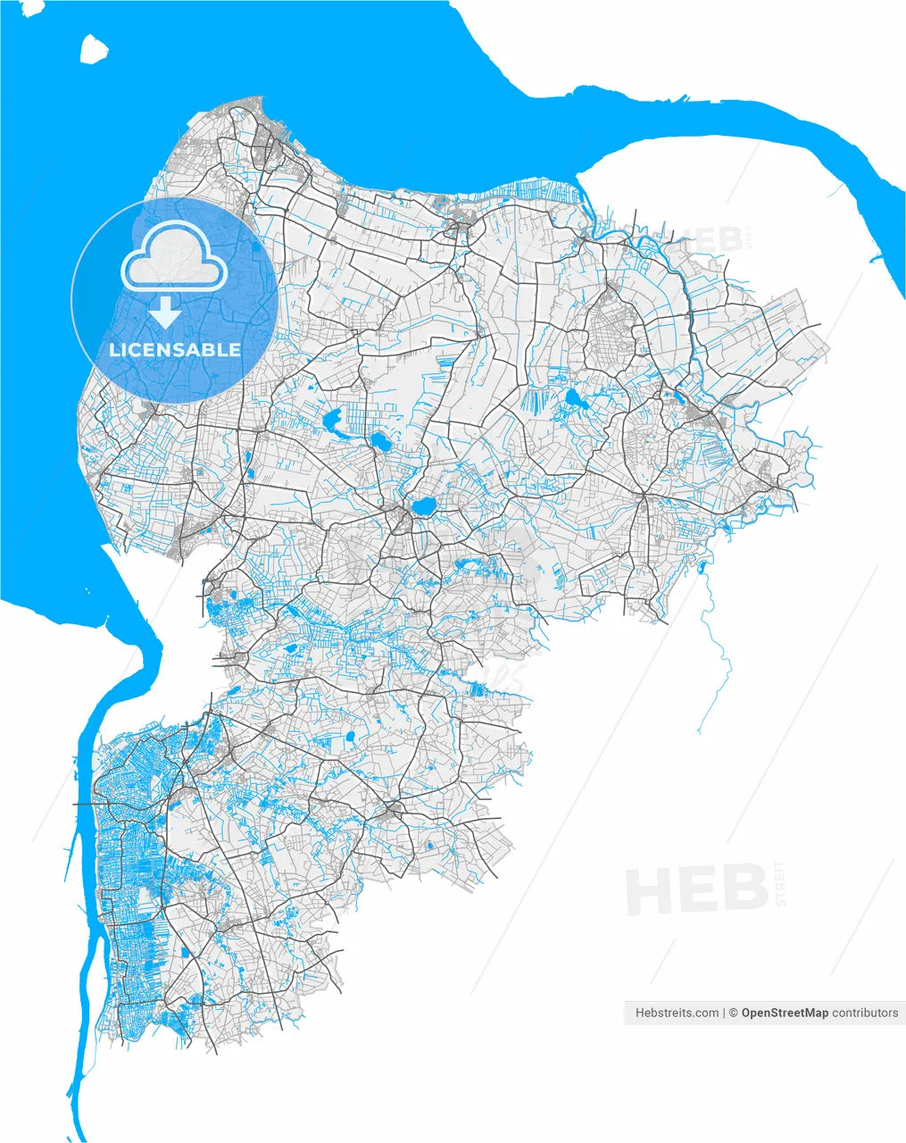 Cuxhaven, Lower Saxony, Germany, high resolution vector map - Instant download PDF and JPG