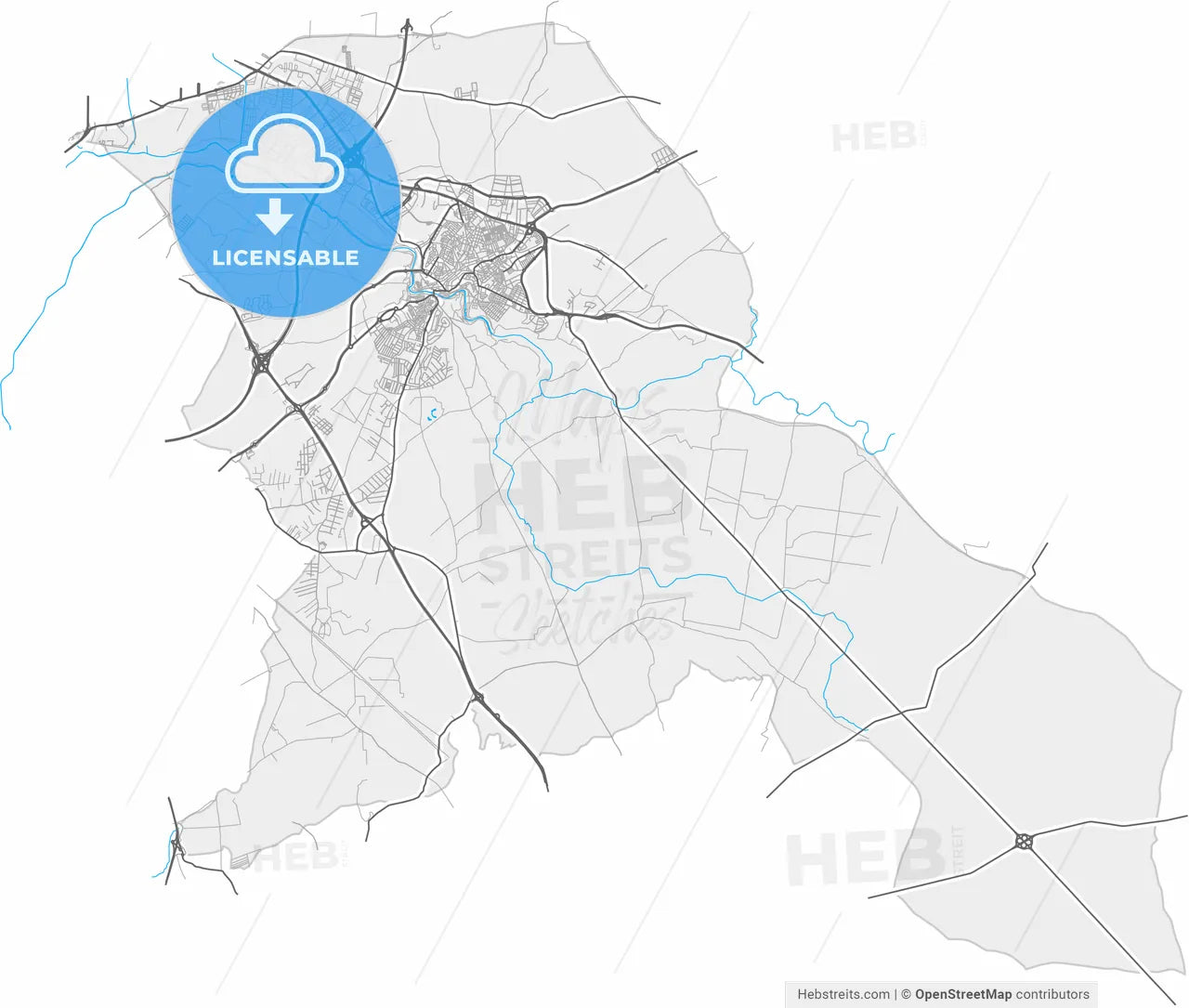 Alcalá de Guadaira, Seville, Spain, high resolution vector map - Instant download PDF and JPG