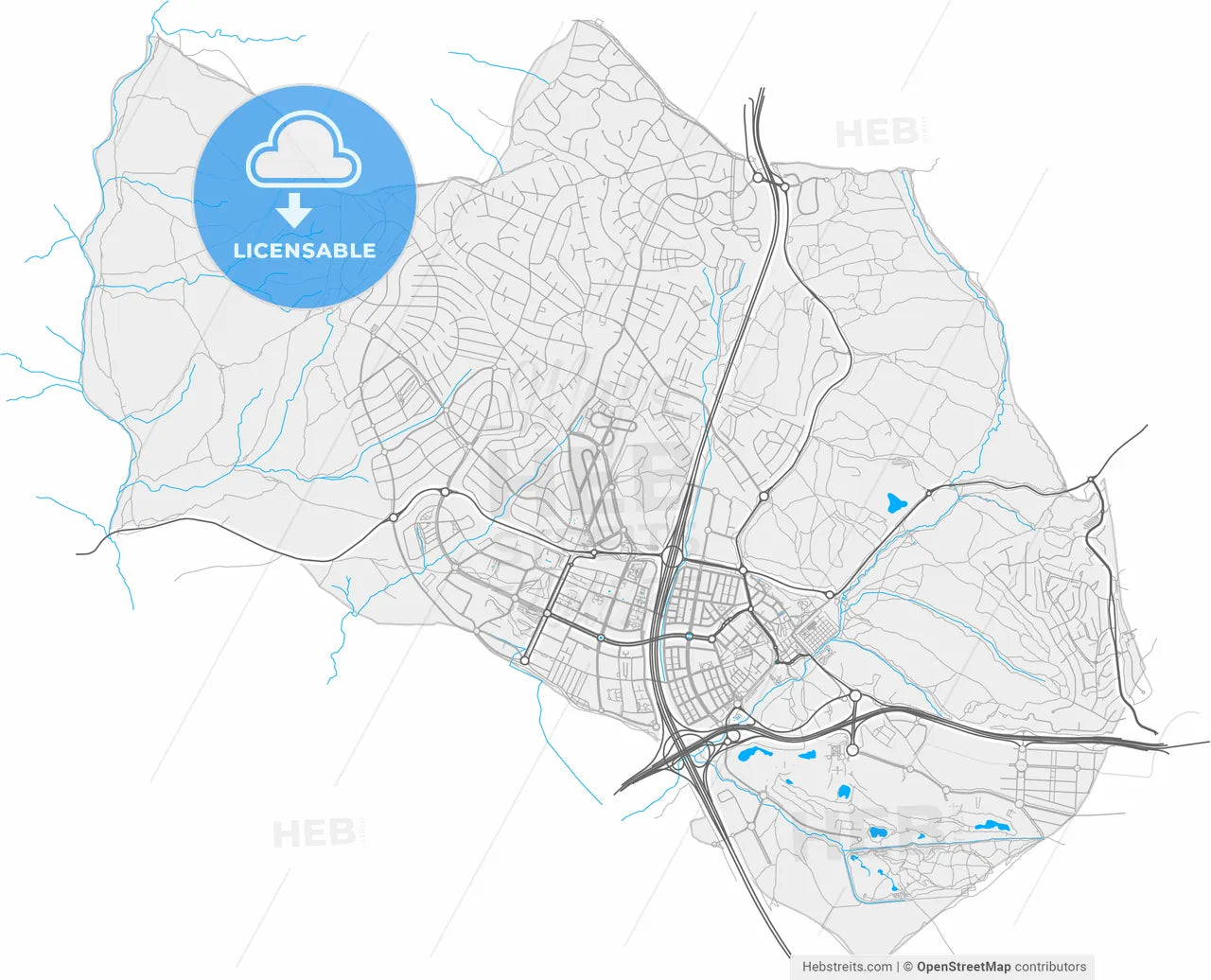 Boadilla del Monte, Madrid, Spain, high resolution vector map - Instant download PDF and JPG