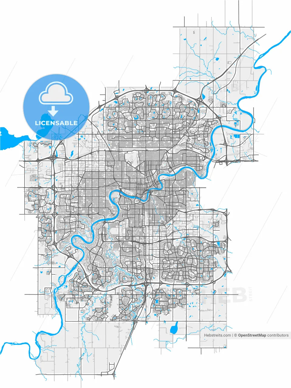 Edmonton, Alberta, Canada, high resolution vector map - Instant download PDF and JPG